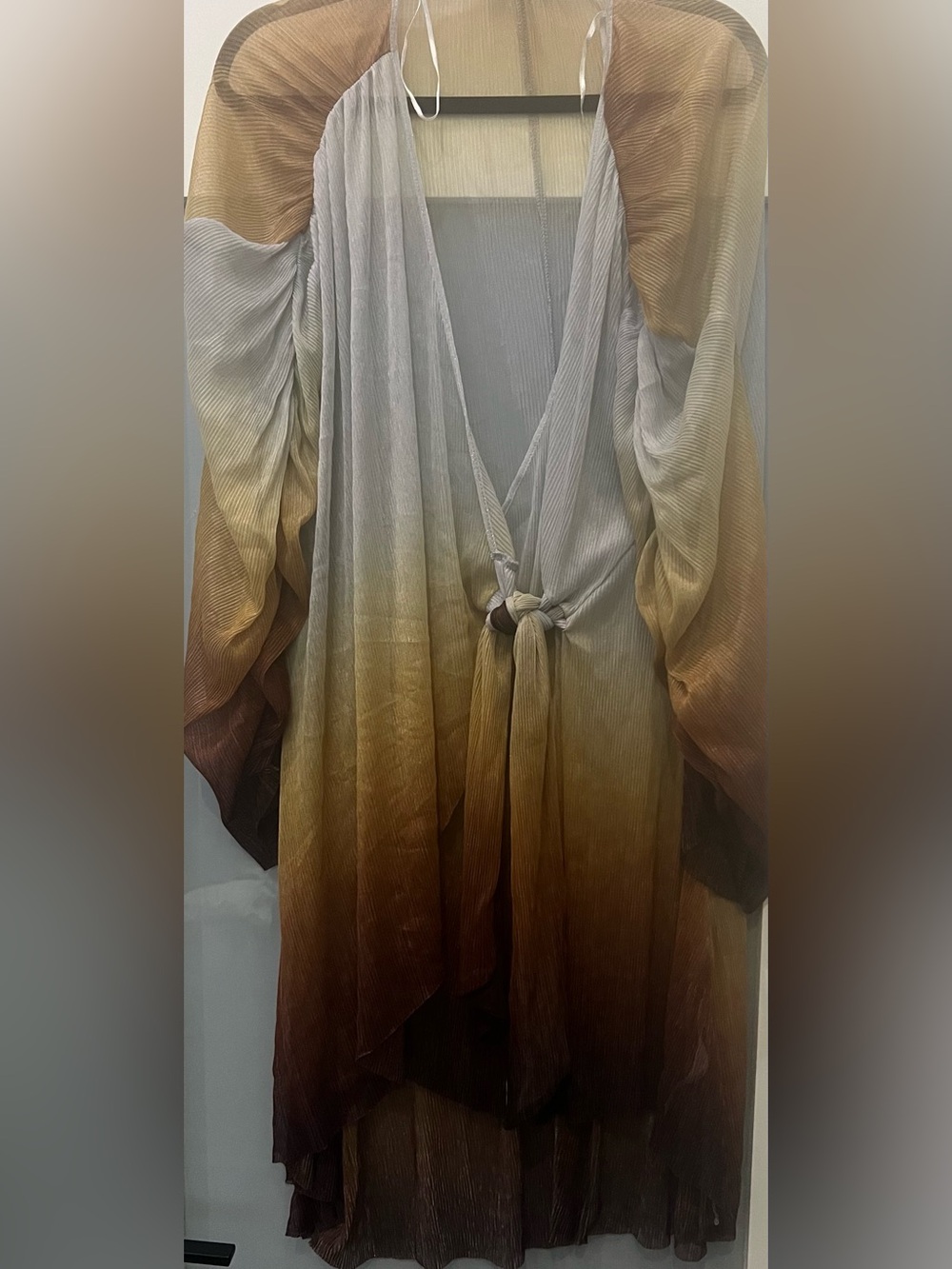 ZARA Shimmering Elegant BOHO Kaftan  SHEER Cover Up Kimono Ombre Brown-Gold Sz S